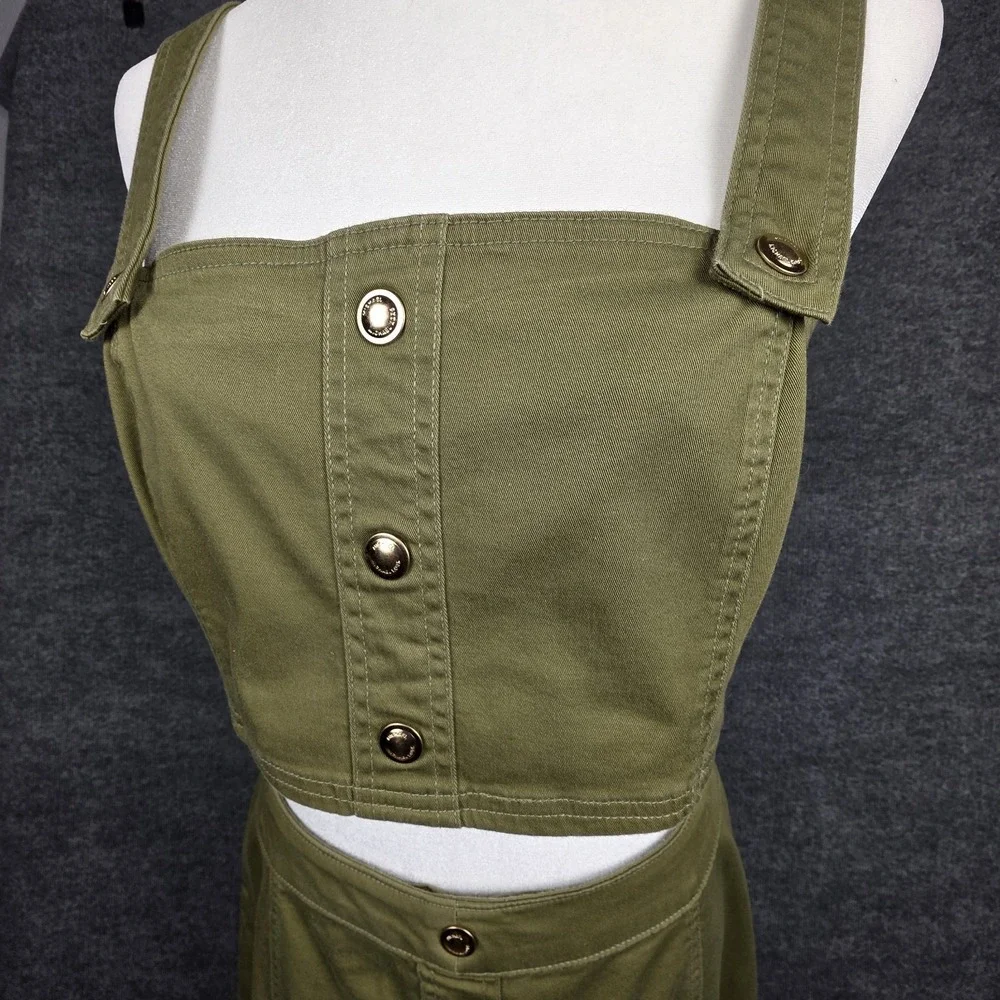 Michael Kors Skirt Set Large Olive Military Green Gold Button Y2K Outfit‎ Top
